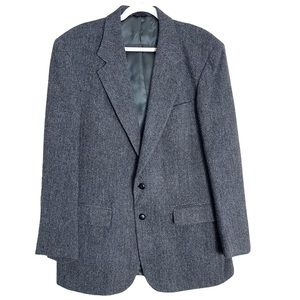 Savile Row Mens 44L Sport Coat Tweed Herringbone Gray Blazer Jacket